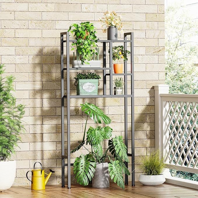 Asgolion Over The Toilet Storage Rack, 3-Tier Bathroom Organizer Over Toilet, Wooden Above Toilet Storage Shelf, Space Saver, Freestanding Bathroom Storage Metal Shelf, Easy to Assemble, Black
