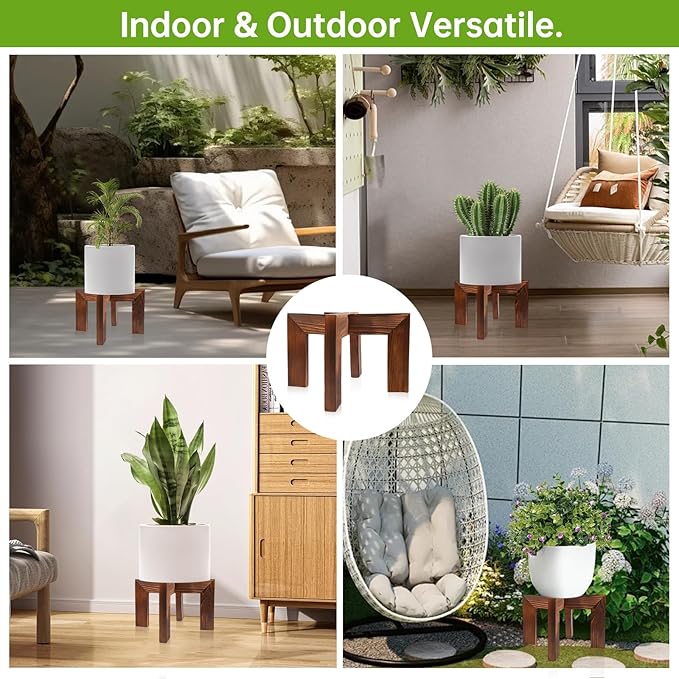 hismocal 2 Pack Wood Plant Stand Indoor Holders for Plants, Sturdy Flower Pot Stands Plants Shelf, Wooden Stool for Patio Plant Stand, Fit 5-18 Inch Variety Flower Pots, Easily Assemble