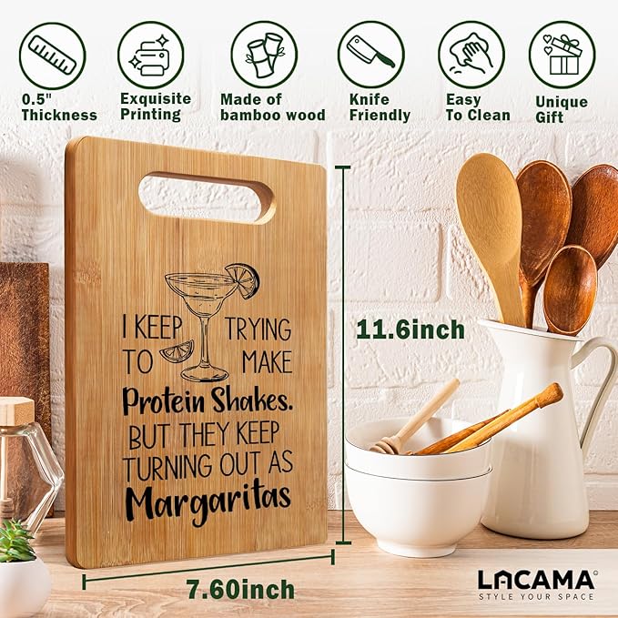 Lacama Margarita Gifts Cutting Chopping Boards for Kitchen, Cocktail Gifts for Women Cocktail Lovers, Margaritas Decorative Bamboo Cutting Board