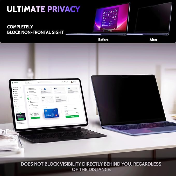 Peslv Privacy Screen for 12.4 Inch Surface Laptop Go 3/2/1, MagicSuction™ Removable Anti Spy Black Protector, Glare Blue Light Filter for Microsoft Laptop Computer Monitor
