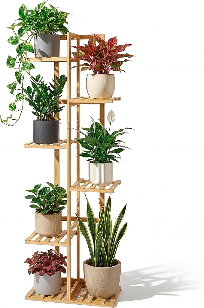 ROSSNY 48 Inch Talll Plant Stand Indoor, 6 Tier 7 Potted Bamboo Plant Stands for Indoor Plants, Corner Plant Stand, Plant Shelf For Indoor, Tiered Plant Stands, Indoor Plant Holder, Natural