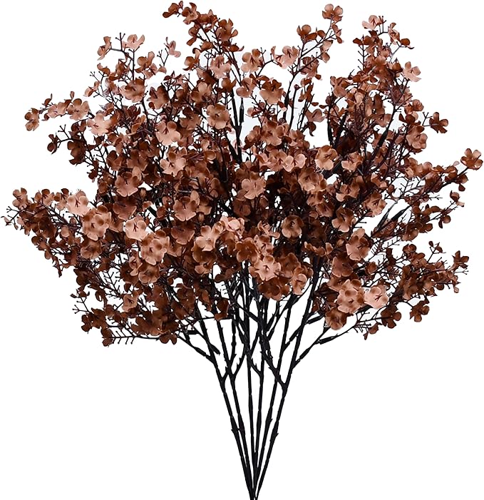 Mandy's Brown Artificial Baby’s Breath European Flowers 6 Bundles Silk Gypsophila with Bendable Stems for Fall Thanksgiving & Christmas Centerpiece Wedding Decor and Table Arrangements