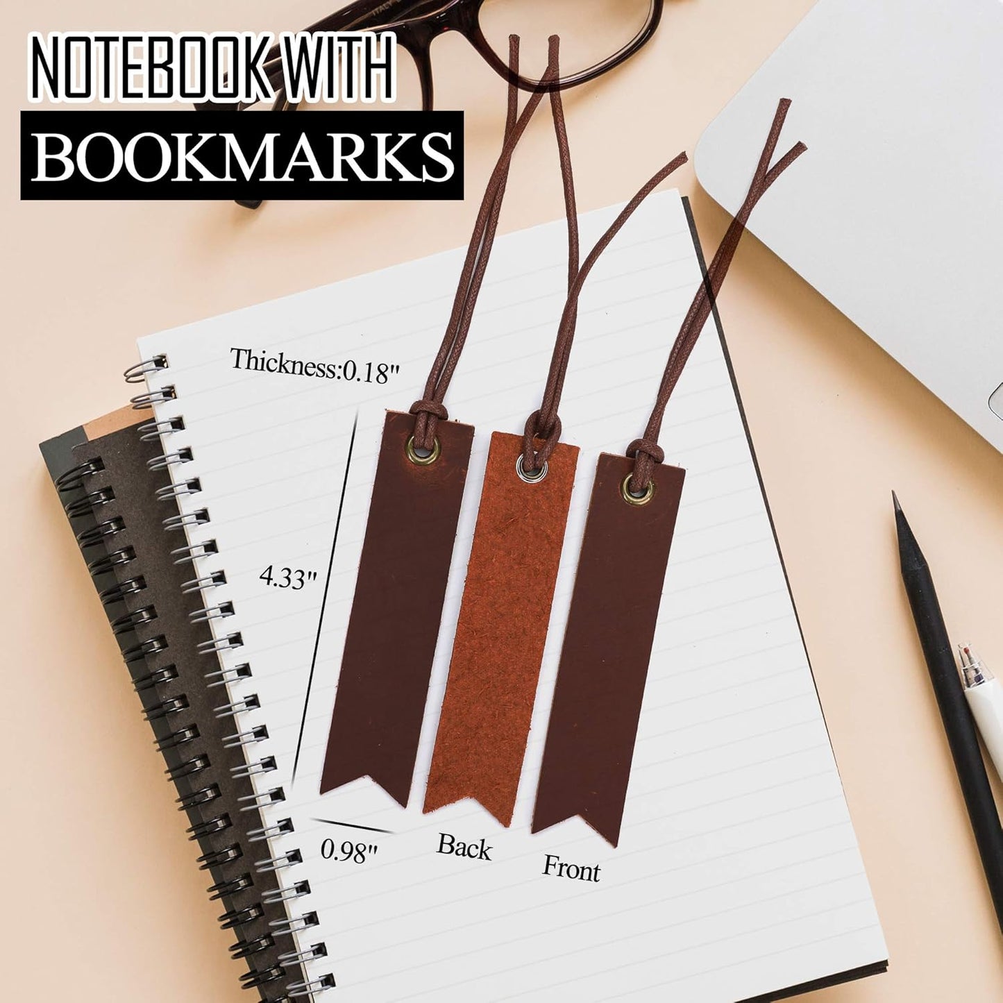 Skiennix Genuine Leather Bookmarks - Handmade Page Markers with Tassel | 5-Pack Umber for Readers & Writers