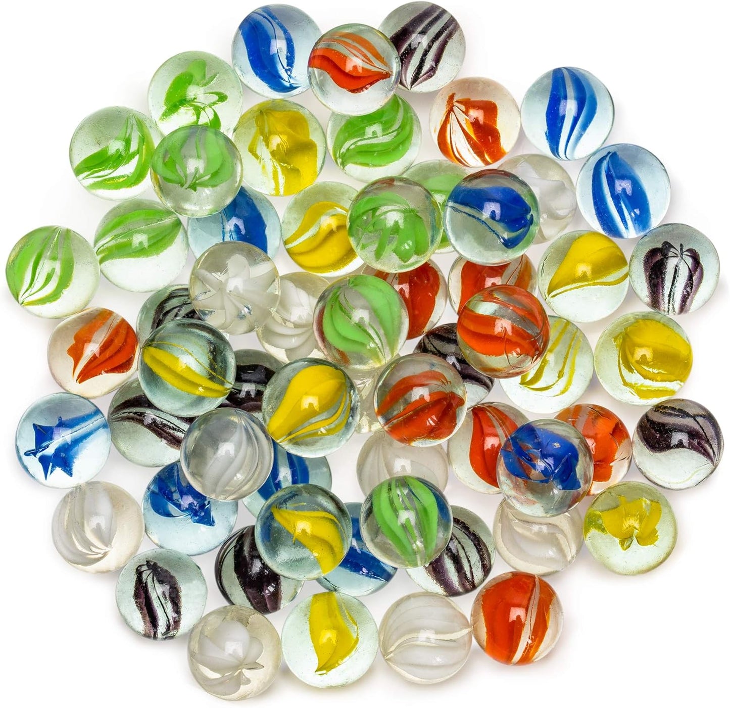 Yellow Mountain Imports Translucent Chinese Checkers Glass Marbles - 60 Pieces, 16mm Petal Design