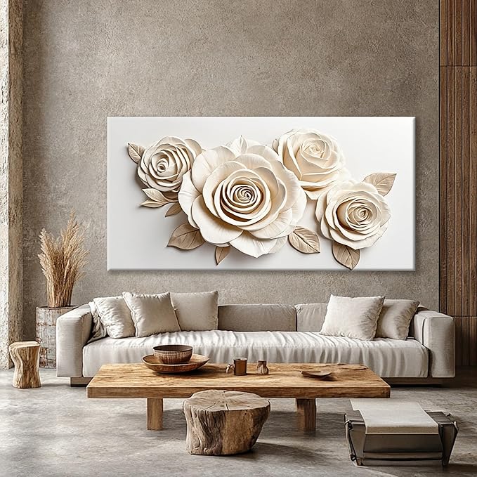 White Large Canvas Wall Art Living Room Prints Home Wall Decor Modern Canvas Art Wall Decor 39x78 Inches Large Flower Wall Art Elegant Painting Prints Picture For Bedroom Hotel Office Artwork