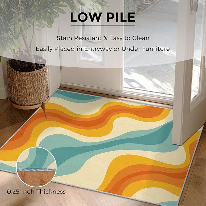 Retro Wavy Rugs for Home Decor, 4x6 ft, Abstract Waves Area Rugs for Living Room, Soft Non Slip Washable 70s Groovy Carpet Bedroom Decorations Dt-Ghf-69