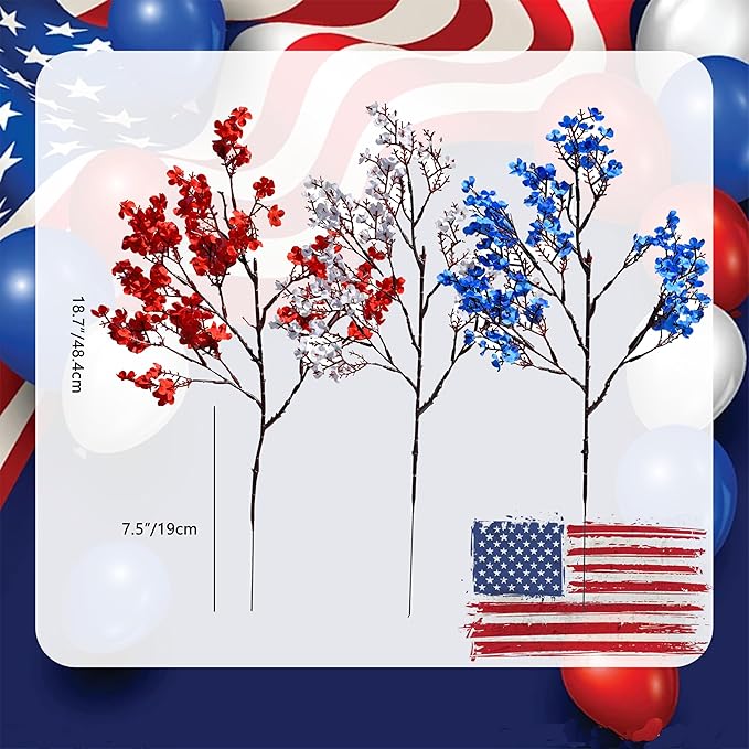 Mandy's Red White Blue Artificial Baby’s Breath European Flowers 6 Bundles Silk Gypsophila with Bendable Stems for Fall Thanksgiving & Christmas Centerpiece Wedding Decor and Table Arrangements
