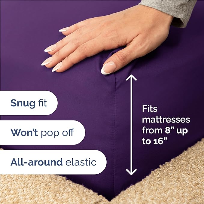 King Size 4 Piece Sheet Set - Comfy Breathable & Cooling Bed Sheets Set - Hotel Luxury Bedding for Women, Men, Kids, Teens, Boys & Girls - Deep Pockets, Ultra-Soft, Wrinkle Free - Oeko-Tex - Purple