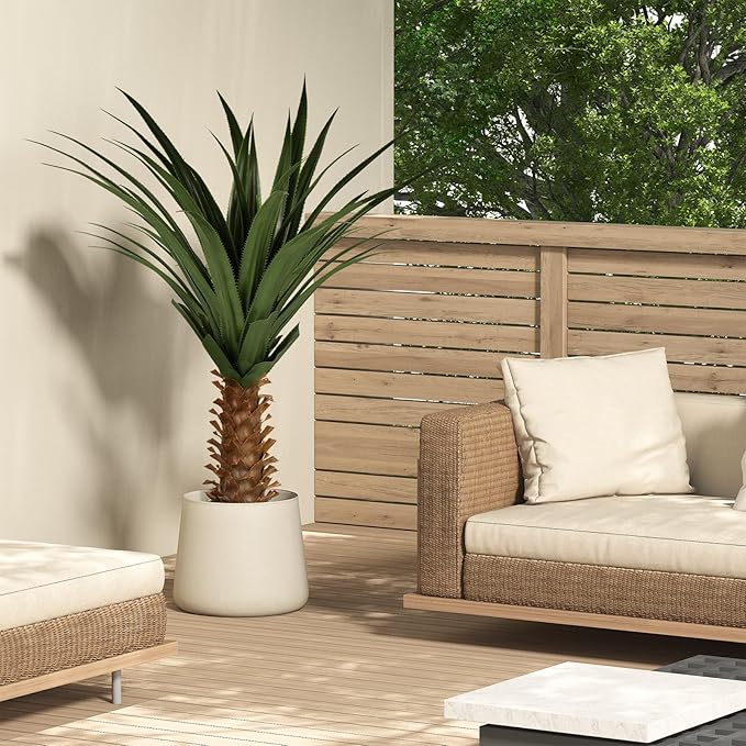 4ft Artificial Agave Plant, Realistic Faux Spiked Agave Tree with Lifelike Leaves and Moss in White Pot, Indoor Outdoor Floor Plant for Home Office Patio Porch Decor