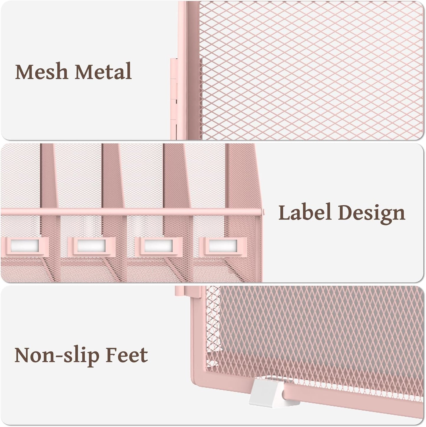 SUPEASY Desk Organizer - Metal Magazine File Holder with 5 Vertical Compartments | Pink for Office & Home