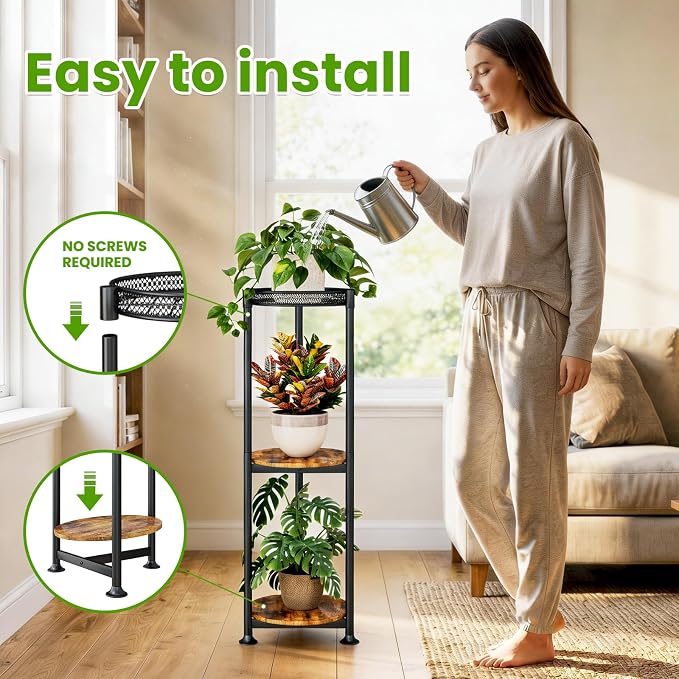 3 Tier Corner Black Plant Stand Indoor,32 Inch Tall Multiple Sturdy Vertical Metal Flower Heavy Duty Pot Holder Shelf Outdoor for Patio Porch Living Room