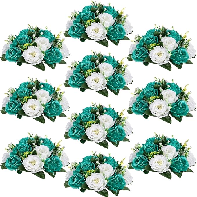 Flower Centerpieces for Wedding Tables: Wedding Table Decorations Teal & White Flower Balls Centerpieces for Engagement Cerebration Party Center Pieces 10 Packs