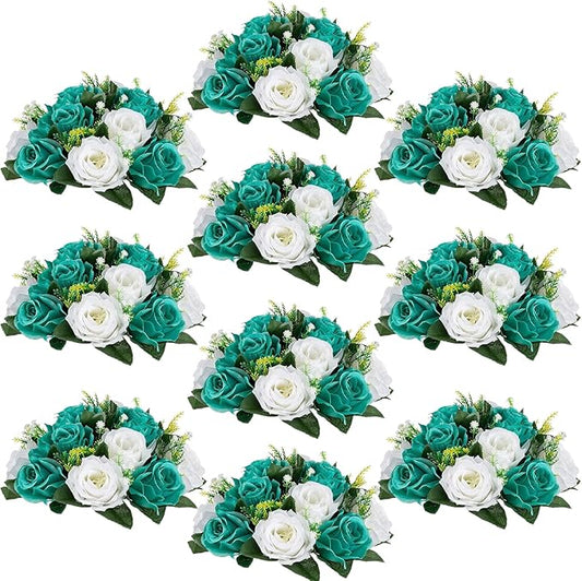 Flower Centerpieces for Wedding Tables: Wedding Table Decorations Teal & White Flower Balls Centerpieces for Engagement Cerebration Party Center Pieces 10 Packs