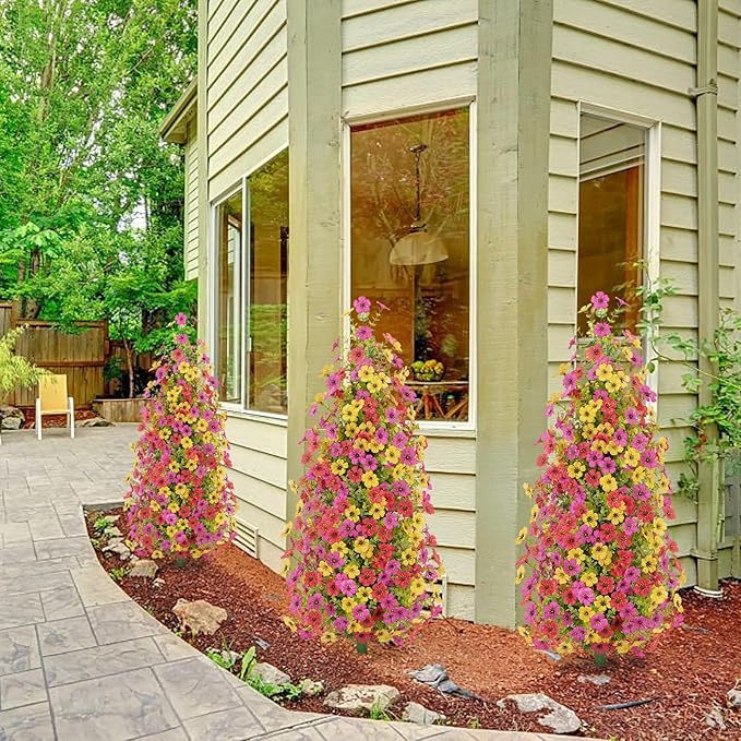 2 Pcs 3.6FT Topiary Trees Artificial Outdoor, Christmas Tree Faux Flowers UV Resistant Shrubs for Indoor Planters Outdoor Porch Halloween Decoration (Color Mixing)