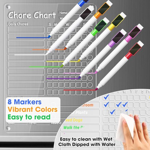 Acrylic Chore Chart Clear Dry Erase Checklist Chore Boars for Family Chores Checklist Reward Chart Responsibility Chart, 12x9'', 1 Pack