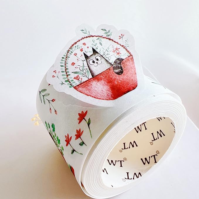 WT Chonky Cat Washi Tape Sticker Set, 4 Rolls, Original Designs, Watercolor Cute Cat Decorative Sticker, Kiss-Cut Craft Sticker, Bujo Planner Supplies, Journals Gifts, DIY Paper Sticker