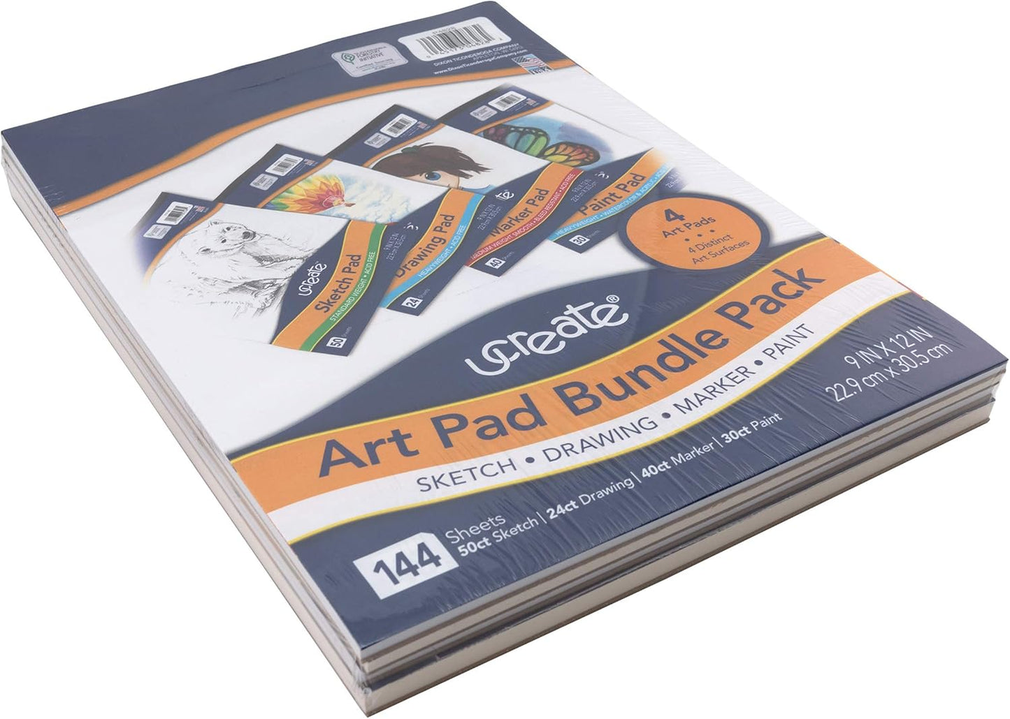 UCreate Art Paper Set - 4 Pads of White Drawing & Sketch Paper | 9" x 12" for Markers & Paint