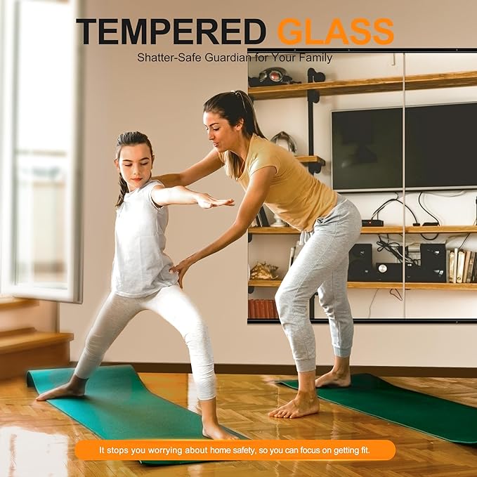 Delma Home Gym Mirror, 48''x28''x2PCS Black Wall Mounted Large Frameless Tempered Glass Wall Mirror for Home Gym, Garage, Bedroom, Bathroom