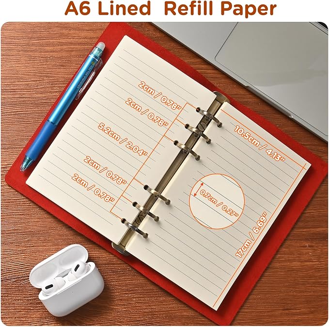 A6 6-Hole Lined Loose-Leaf Filler Paper – 2 Packs (80 Sheets per Pack), 100GSM,Beige Notebook Refill – Fits A6 6-Ring Binders for Office,Journaling,Planning,Notes. Double-sided writing supported