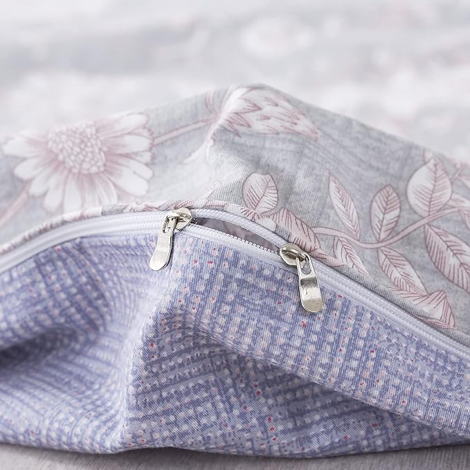 FADFAY Duvet Cover Set Queen Shabby Pink and Grey Floral Bedding Vintage Sunflower Bedding 600TC Elegant Summer Bedding 100% Cotton Soft Comforter Cover with Hidden Zipper Closure 3Pcs, Queen Size