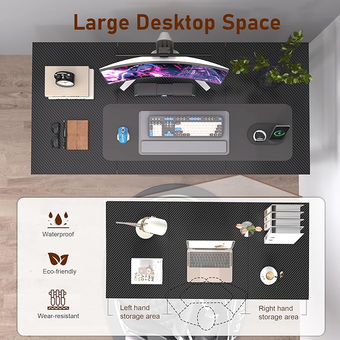 47inch Computer Desk with Deeper Carbon Fiber Desktop, Gaming Office Desk with Sturdy Metal Frame,Home Office Desk for Gaming, Working, Studying, Black