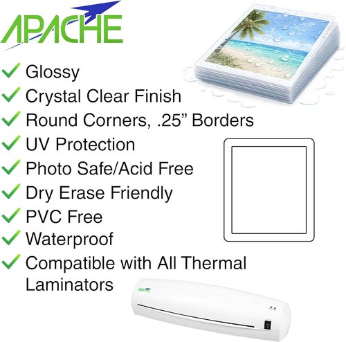 Apache Laminating Pouches - 300 Pack Thermal Sheets, 3 Mil, 8.5 x 11 Inch Size, Super Clear Finish