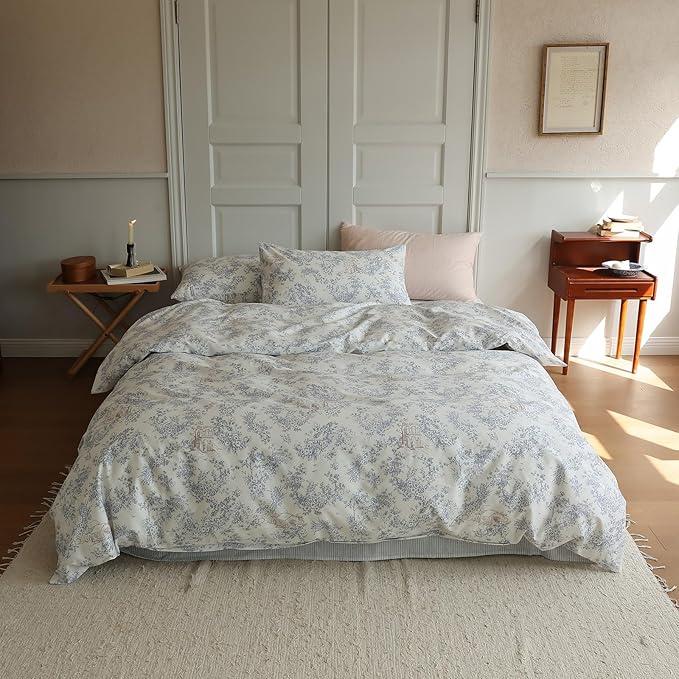 LifeTB Vintage Boho Floral Duvet Cover Twin Chic Flower Print Bedding Set Farmhouse Cabin Country Style Floral Comforter Cover with 2 Pillowcases Cotton Floral Cottagecore Bedding Collection
