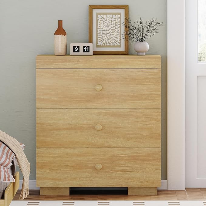 Dresser for Bedroom 3 Drawer Wood Dresser 26.6" Wide, Large Storage Chest of Drawers for Bedroom, Living Room, Hallway, Entryway, Modern TV Stand Drawer Organizer, Light Oak