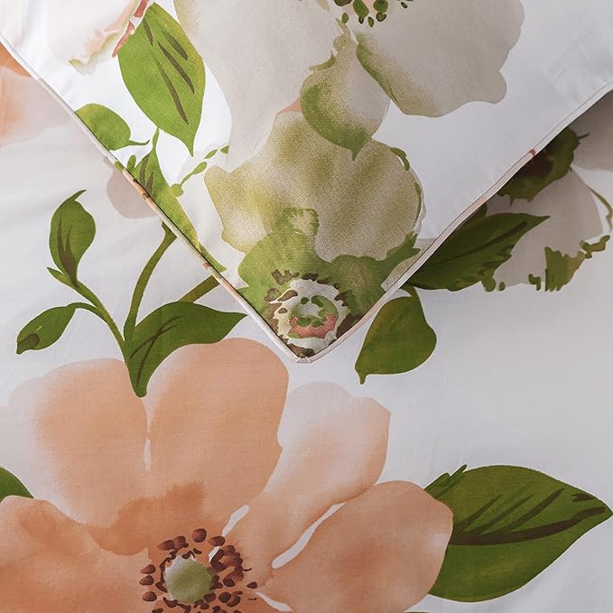 FADFAY Duvet Cover Twin XL Elegant Watercolor Floral Bedding Shabby Orange Flower Quilt Cover Vintage Farmhouse Bedding 100% Cotton Soft Comforter Cover with Hidden Zipper Closure 3Pc, Twin XL Size