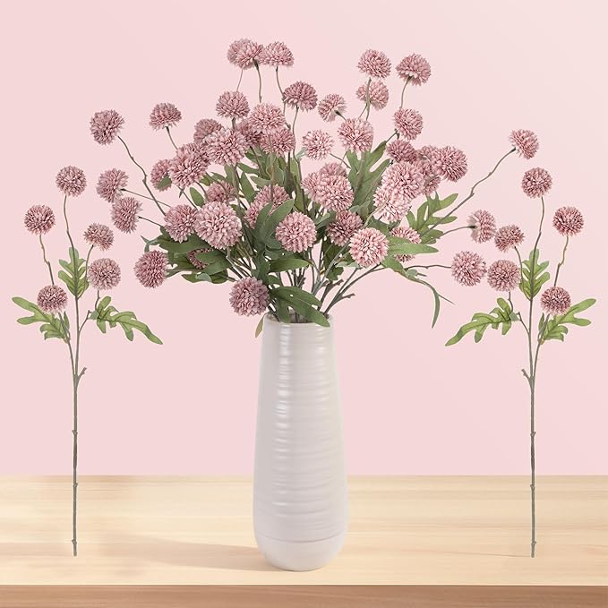 Fake Flowers 20.5In 10PCS Artificial Chrysanthemum Faux Mums Faux Flowers for Vase Fall Long Stems Flower Silk Flower for Indoor Home Decoration Kitchen Office Wedding Decoration (Red),No Vase