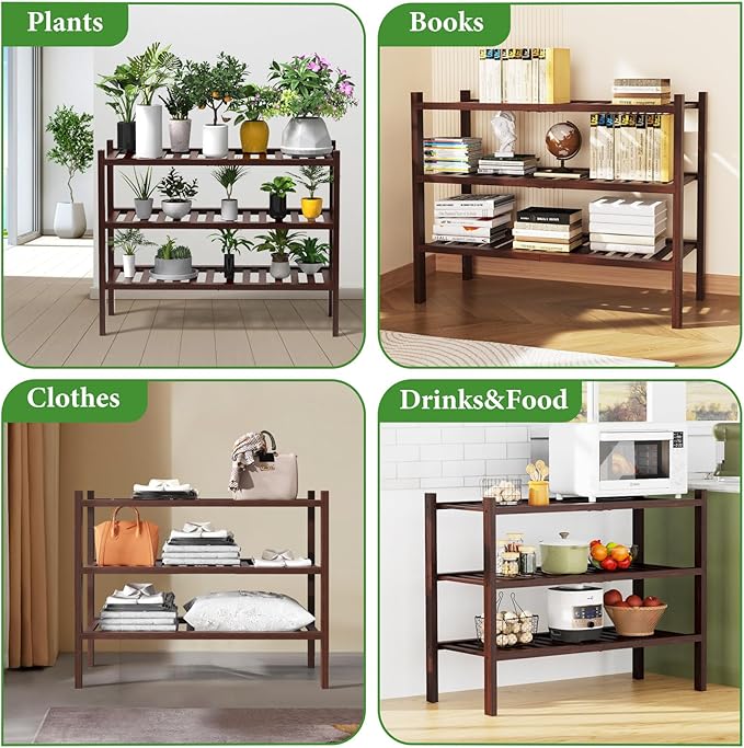 RONGJlA 3 Tier Bamboo Shoe Rack for Closet Free Standing Wood Shoe Shelf Storage Organizer for Entryway Small Space Stackable, Natural, Brown