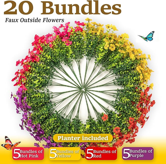 Railing Planter Boxes with Faux Flowers, Adjustable Balcony Planters for Railing Hanging, UV Sun Resistant Colorful Daisy for Porch Patio Balcony Home (1 Pack, 24 Inch)