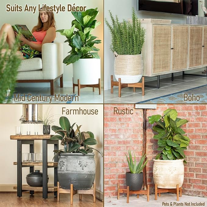 Macaw on Kapok Wood Plant Stand - Fits 8 10 12 to 14 inch Plant Pot - Acacia Solid Wood - Planter Stands for Indoor Plants - Outdoor Planter Large - Modern Plant Holder - Mid Century Plant Stand - Flower Pot Stand