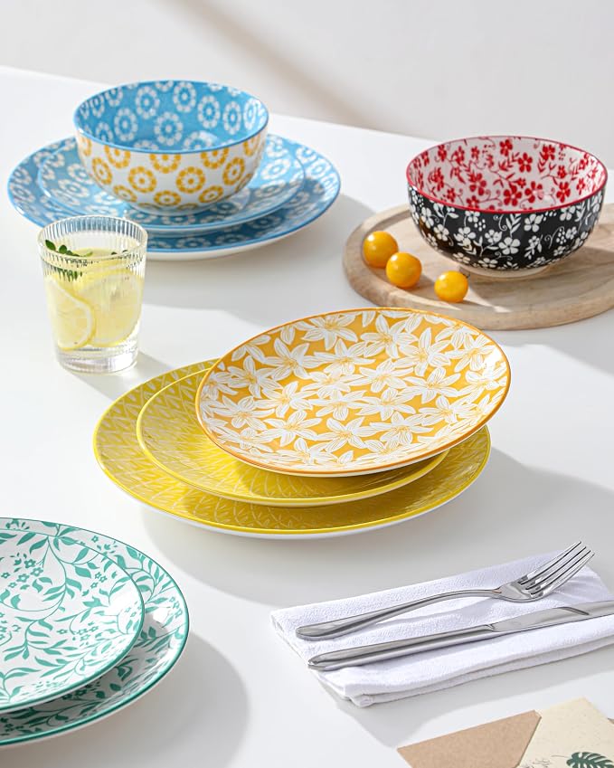 vancasso SELENE Plates and Bowls Set for 6, 18 Pieces Dinnerware Sets, Mircowave and Dishwasher Safe Dishes Set, Porcelain Pastel Dinnerware