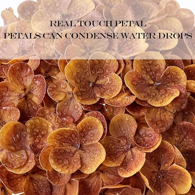Fall Hydrangea Artificial Flowers, 3Pcs 21” Raw Umber Brown Latex Real Touch Flowers, Faux Silk Flowers Fake Artificial Hydrangeas with Stems for Bouquet Table Centerpieces Halloween