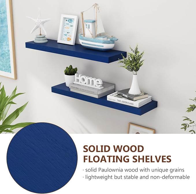 fuqing 30 Inch Floating Shelves, Dark Blue Floating Shelves for Wall Set of 2, 30'' Long Wooden Wall Shelves for Living Room Bedroom Kids' Room Boys' Room - Dark Blue