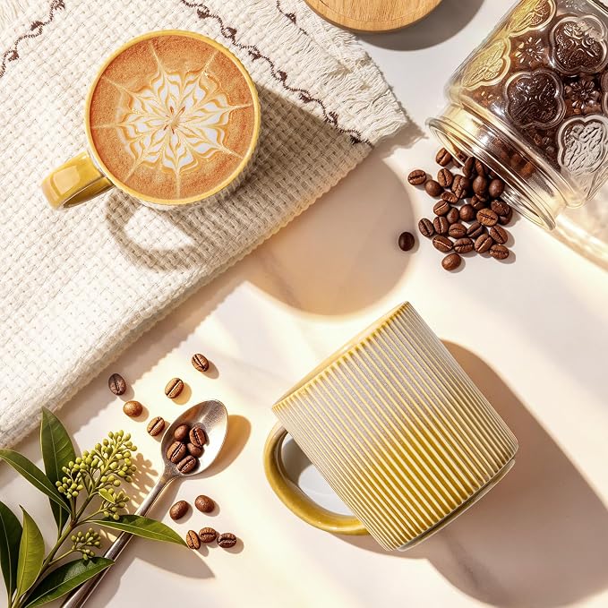 theterra Ceramic Coffee Mugs Set of 6, 14.2oz Handmade Coffee Cups with Handle for Latte, Tea, Milk, Beer, Hot Cocoa, Autumn Haze