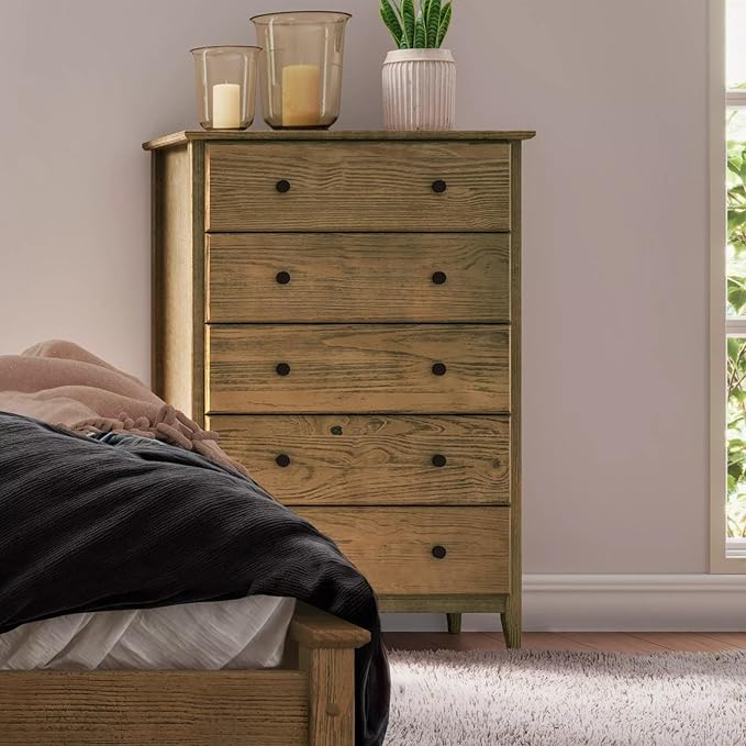 Grain Wood Furniture Greenport 5-Drawer Chest, Solid Wood with Brushed Hickory Finish