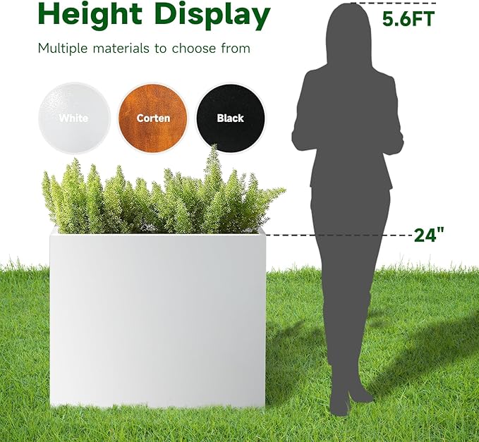 White Metal Planter Box 30" x 12" x 24" for Outdoor Plants Galvanized Steel Outdoor Planter Spliced Rectangular Flower Box with Partitions for Outside,Indoor,Garden (White, 30 * 12 * 24)