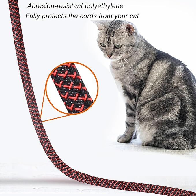 CrocSee 25ft - 1/2 inch Braided Cable Management Sleeve Cord Protector - Self-Wrapping Split Wire Loom for TV/Computer/Home Theater/Engine Bay - Black/Red