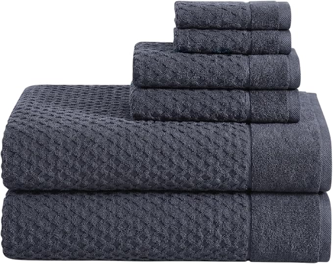 Great Bay Home Bath Towels - 100% Cotton 6 Piece Bath Sheet Set - Diamond Waffle Weave - Absorbent, Durable, Quick-Dry Towels for Bathroom (Stone Blue)