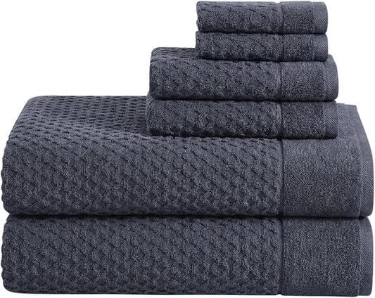 Great Bay Home Bath Towels - 100% Cotton 6 Piece Bath Sheet Set - Diamond Waffle Weave - Absorbent, Durable, Quick-Dry Towels for Bathroom (Stone Blue)