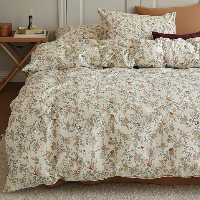 HighBuy Pink Flowers Duvet Cover Twin XL Kid Girl Cottagecore Bedding Comforter Cover with 2 Pillowcase Soft Cotton Peach Floral Bedding Set Twin XL Boho Duvet Cover Set 3 Piece
