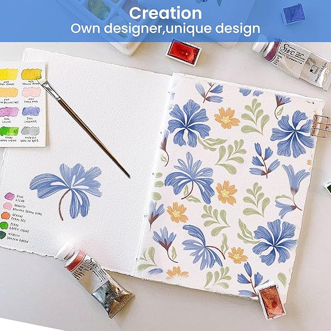 Softan Vintage Blue Floral Queen Bed Sheets, Cozy Microfiber Flower Printed Sheets with 15" Deep Pocket Fitted Sheet & Non-Slip Straps, Patterned Floral in Blue & Amber Sheets & Pillowcase Set