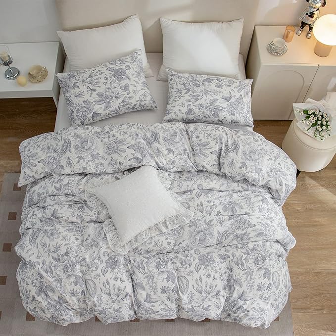 Twin Comforter Set Flowers 2 Pieces Soft Bedding Comforter Garden Style Vintage Floral Print Botanical Flower Comforter Set for All Seasons 1 Comforter and 1 Pillowcases (Flower, Twin)