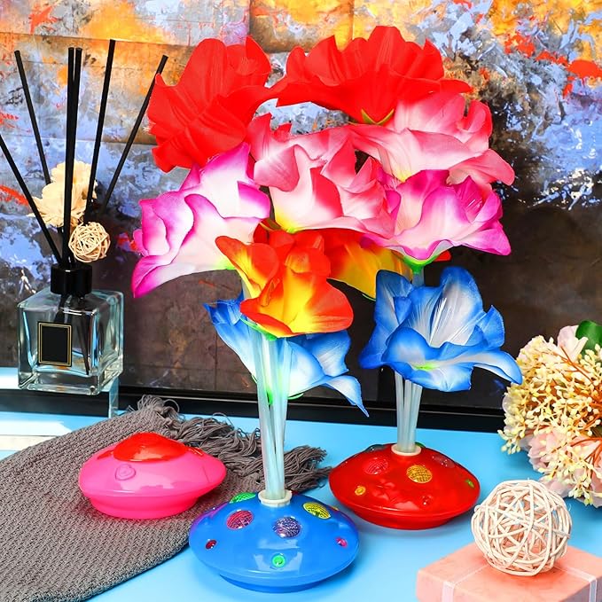 12 Pcs Luau Party Decorations Optic LED Fiber Flower Centerpieces Table Decorations Optic Flashing Color Changing Artificial LED Flower Fairy Light Party Festival Decor for Home Wedding