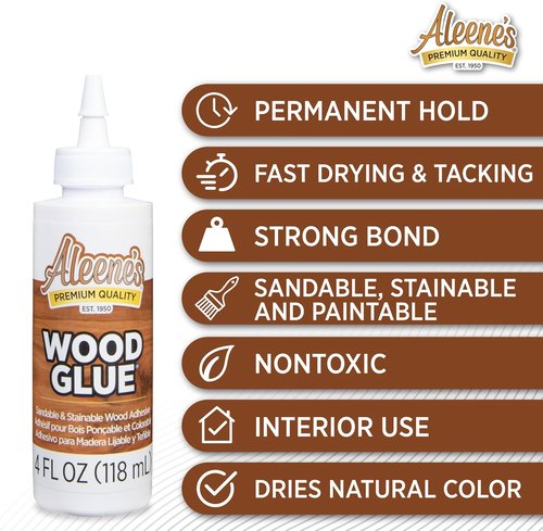 Aleene's Wood Glue - Sandable & Stainable Bond for Permanent Hold | Nontoxic, Fast Drying, 4 fl oz