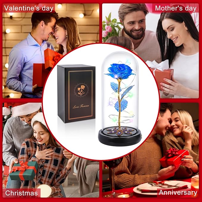 Beferr Birthday Gifts for Women Mom Rechargeable Galaxy Glass Roses Forever Preserved Flowers for Delivery Prime Smart Touch Light Up Rose in Dome Gift for Grandma Sister Wife Her Girlfriends Daughter