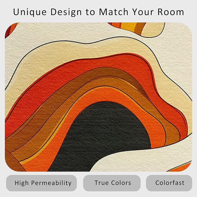 70s Retro Rug Large 7x10 Psychedelic Funky 1970s Abstract Pattern Area Rugs for Living Room, Bedroom, 70s Retro Home Decor Accessories Indoor Carpet, Non Slip & Machine Washable, GD0341