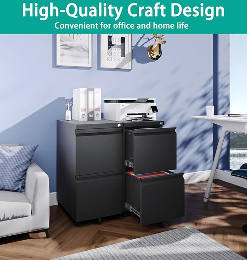 SISESOL 2-Drawer Mobile File Cabinet - Slim Under Desk Storage with Lock for Legal/Letter/A4 Files